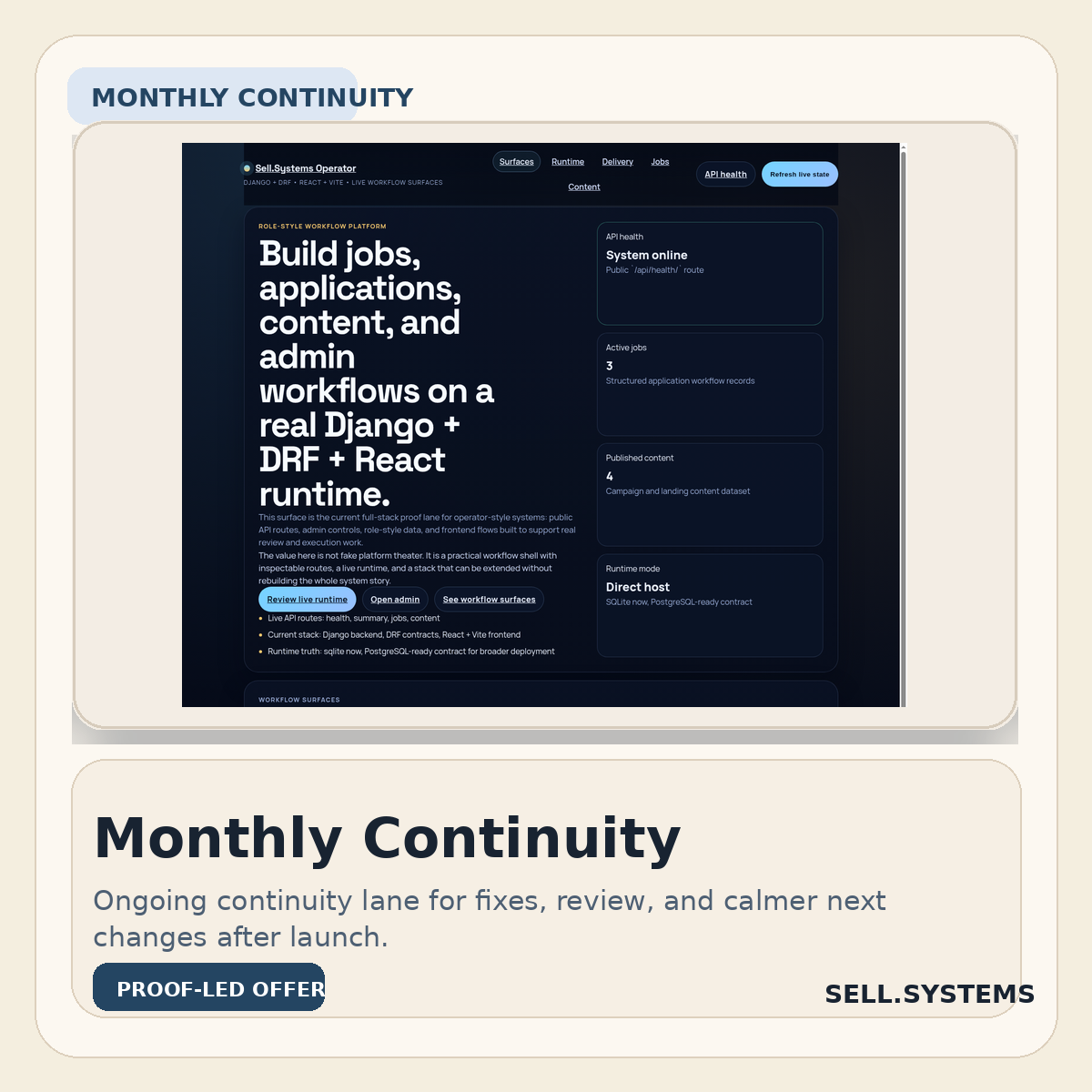 Monthly Continuity and Managed Support proof card